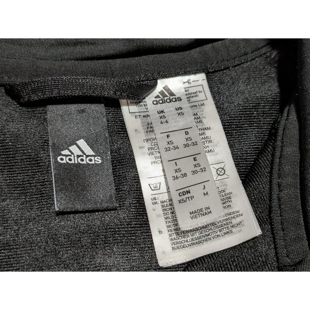Adidas Track Jacket Women XS Black White 3-Stripe Full Zip Mock‎ Neck Activewear